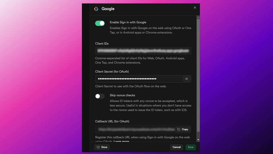 Supabase Google sign-in method