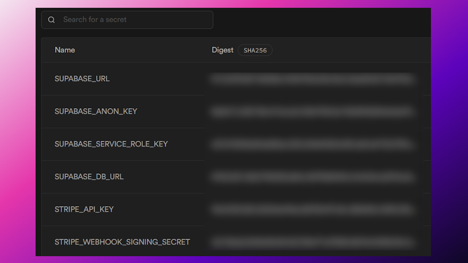 Secret Stripe keys inside Supabase