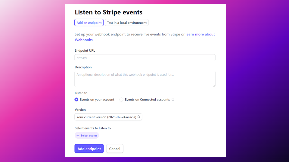 Stripe webhook setup